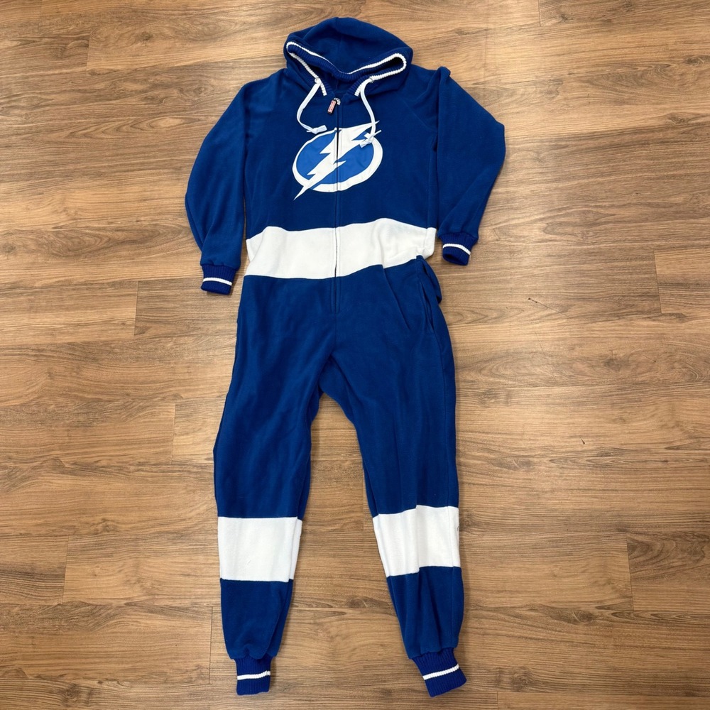 Tampa Bay Lightning Hockey Sockey Fleece Blue White Hooded Union One Piece